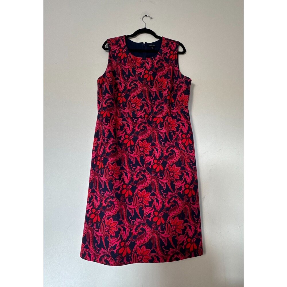 Lands' End 16 Tall Navy Pink Floral Paisley Sleeveless Sheath Dress Pockets